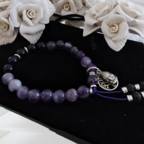 Amethyst Stretch Bracelet w/Tree of Life and Buddha Charm - Picture 5 of 5